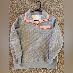 Gray Quilted Pullover with Peach/Pink Accents